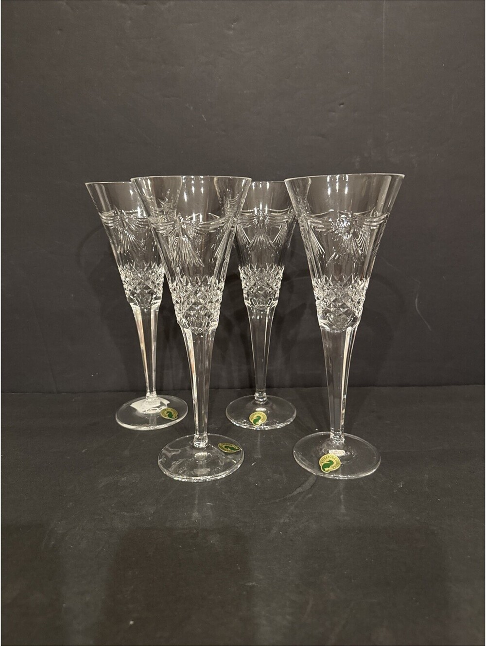 Waterford Crystal (4) Millennium Collection Peace Toasting Flutes 9.25” T X 3.5”